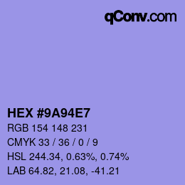 Color code: HEX #9A94E7 | qconv.com