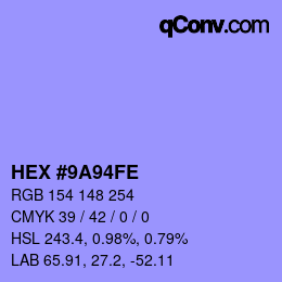 カラーコード: HEX #9A94FE | qconv.com