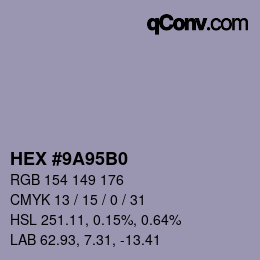 Color code: HEX #9A95B0 | qconv.com