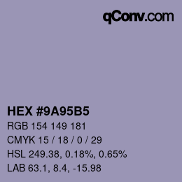 Color code: HEX #9A95B5 | qconv.com