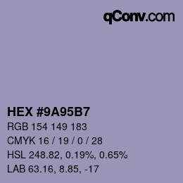Código de color: HEX #9A95B7 | qconv.com