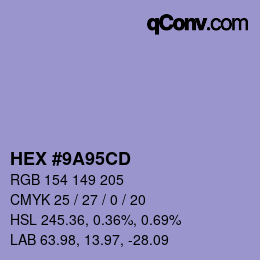 Color code: HEX #9A95CD | qconv.com