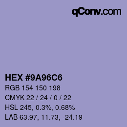 Farbcode: HEX #9A96C6 | qconv.com