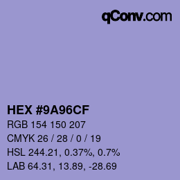 Color code: HEX #9A96CF | qconv.com