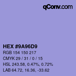Color code: HEX #9A96D9 | qconv.com