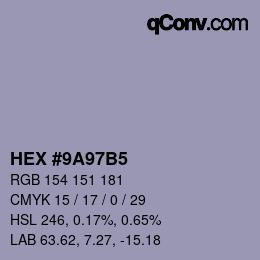 Color code: HEX #9A97B5 | qconv.com