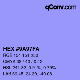 Color code: HEX #9A97FA | qconv.com