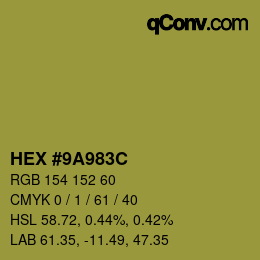 Color code: HEX #9A983C | qconv.com