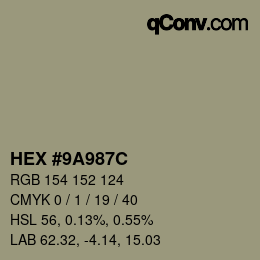 Color code: HEX #9A987C | qconv.com