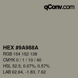 Farbcode: HEX #9A988A | qconv.com