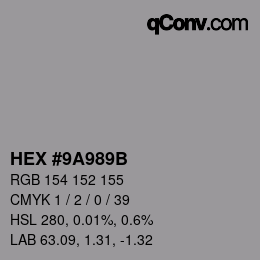 Color code: HEX #9A989B | qconv.com