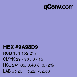 Color code: HEX #9A98D9 | qconv.com