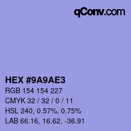 Color code: HEX #9A9AE3 | qconv.com