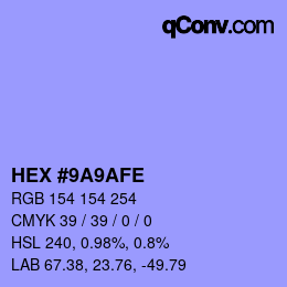 Color code: HEX #9A9AFE | qconv.com
