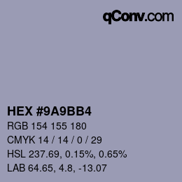 カラーコード: HEX #9A9BB4 | qconv.com