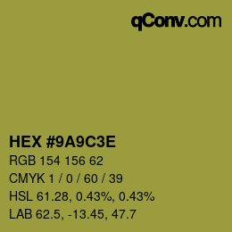 Color code: HEX #9A9C3E | qconv.com
