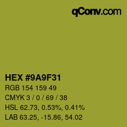 Color code: HEX #9A9F31 | qconv.com
