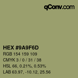 Color code: HEX #9A9F6D | qconv.com