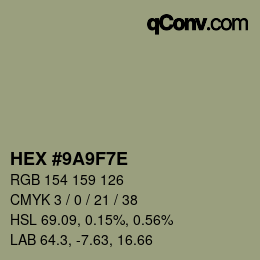 Color code: HEX #9A9F7E | qconv.com