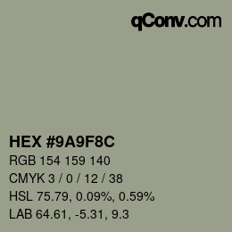 Color code: HEX #9A9F8C | qconv.com