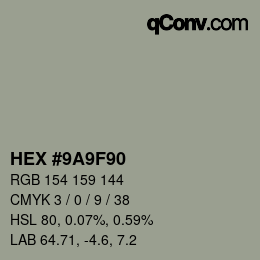 Color code: HEX #9A9F90 | qconv.com