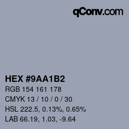颜色代码: HEX #9AA1B2 | qconv.com
