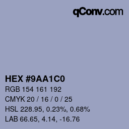 Color code: HEX #9AA1C0 | qconv.com