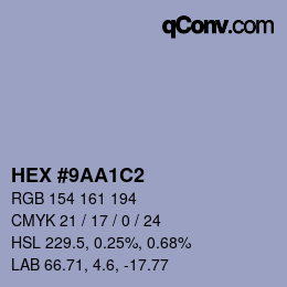 颜色代码: HEX #9AA1C2 | qconv.com