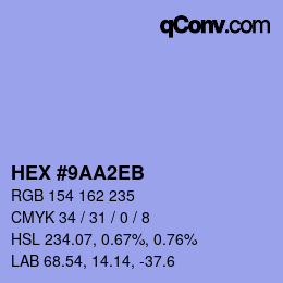 Color code: HEX #9AA2EB | qconv.com