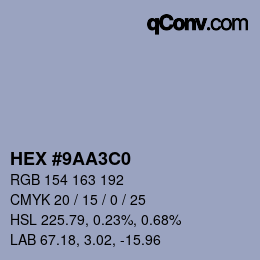 Color code: HEX #9AA3C0 | qconv.com