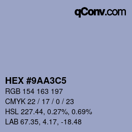 Color code: HEX #9AA3C5 | qconv.com