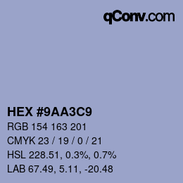 Color code: HEX #9AA3C9 | qconv.com