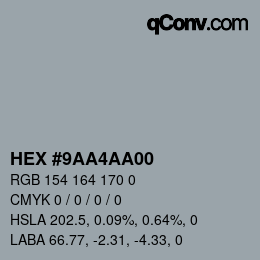 Color code: HEX #9AA4AA00 | qconv.com