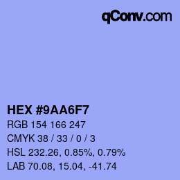 Color code: HEX #9AA6F7 | qconv.com