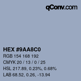 Código de color: HEX #9AA8C0 | qconv.com