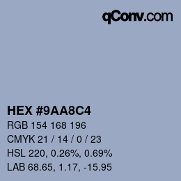 Color code: HEX #9AA8C4 | qconv.com