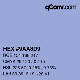 Color code: HEX #9AA8D9 | qconv.com