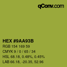 Color code: HEX #9AA93B | qconv.com