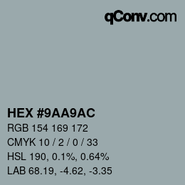 Color code: HEX #9AA9AC | qconv.com