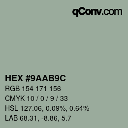 Color code: HEX #9AAB9C | qconv.com