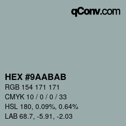Color code: HEX #9AABAB | qconv.com