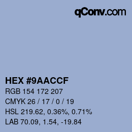 Color code: HEX #9AACCF | qconv.com