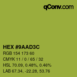 Color code: HEX #9AAD3C | qconv.com