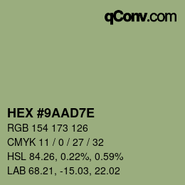 Color code: HEX #9AAD7E | qconv.com