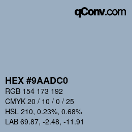 Color code: HEX #9AADC0 | qconv.com
