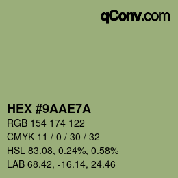 Código de color: HEX #9AAE7A | qconv.com
