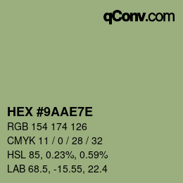 Color code: HEX #9AAE7E | qconv.com