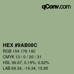 颜色代码: HEX #9AB08C | qconv.com
