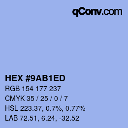 カラーコード: HEX #9AB1ED | qconv.com