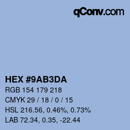 カラーコード: HEX #9AB3DA | qconv.com